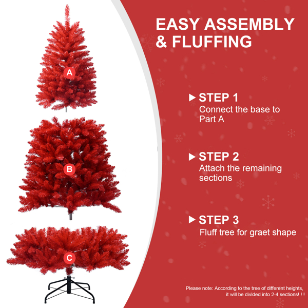 Red Christmas Tree Pure Red PVC Tree With 1066 Tips, Hinged Branches For Easy Setup, Stable Metal Stand, Bold Holiday Decoration