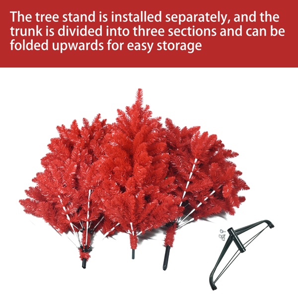 Red Christmas Tree Pure Red PVC Tree With 1066 Tips, Hinged Branches For Easy Setup, Stable Metal Stand, Bold Holiday Decoration