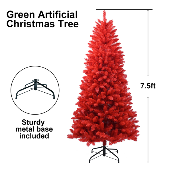 Red Christmas Tree Pure Red PVC Tree With 1066 Tips, Hinged Branches For Easy Setup, Stable Metal Stand, Bold Holiday Decoration
