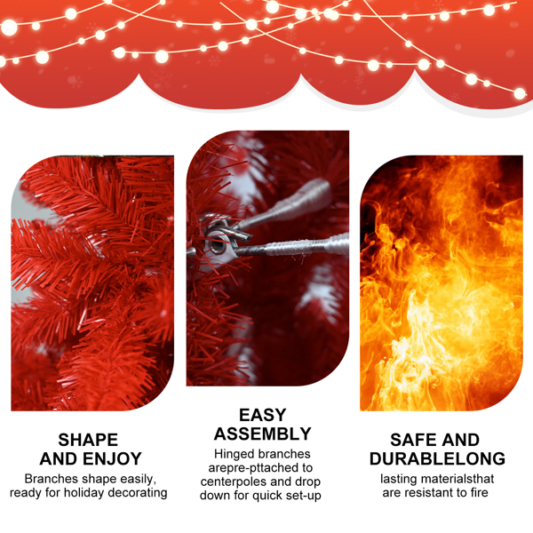 Artificial 5ft Red Christmas Tree With 624 PVC Branch Tips, Hinged Premium & Foldable Base For Indoor Holiday Decorating