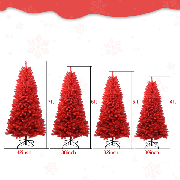 Red Christmas Tree Pure Red PVC Tree With 1066 Tips, Hinged Branches For Easy Setup, Stable Metal Stand, Bold Holiday Decoration